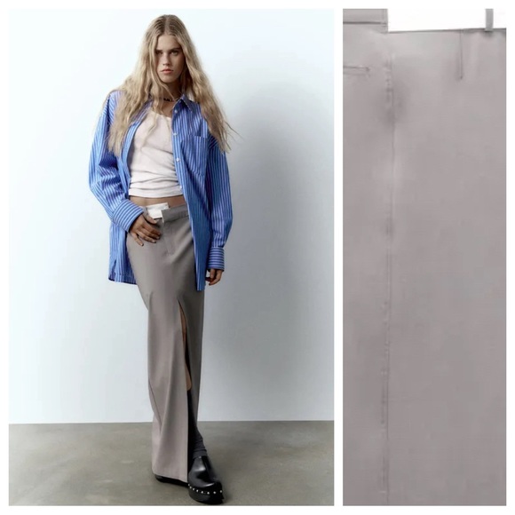 NWT. Zara Gray Viscose Blend Double Mid Rise Midi Skirt. Size S. - Picture 1 of 11